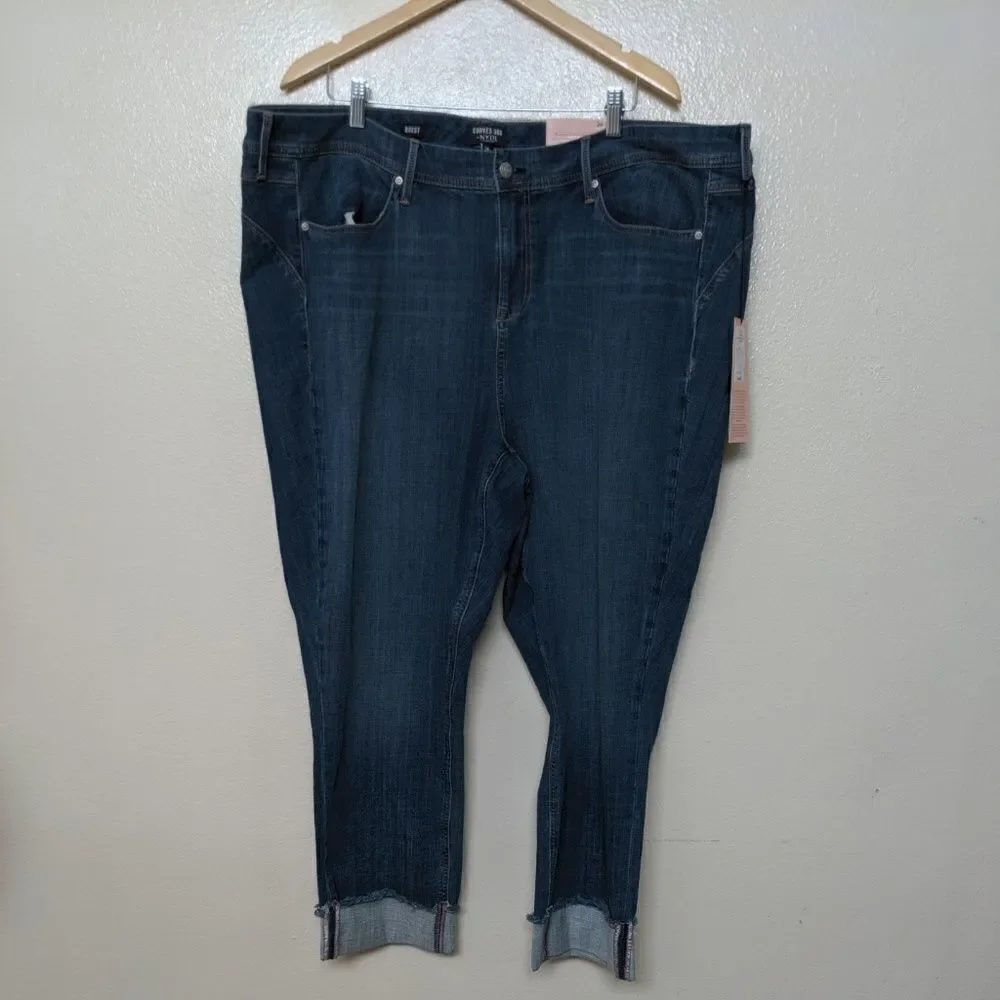 NYDJ Plus Size 26 Cropped Skinny Curves 360 Raw Cuff Jackson Ankle Capri Jeans
